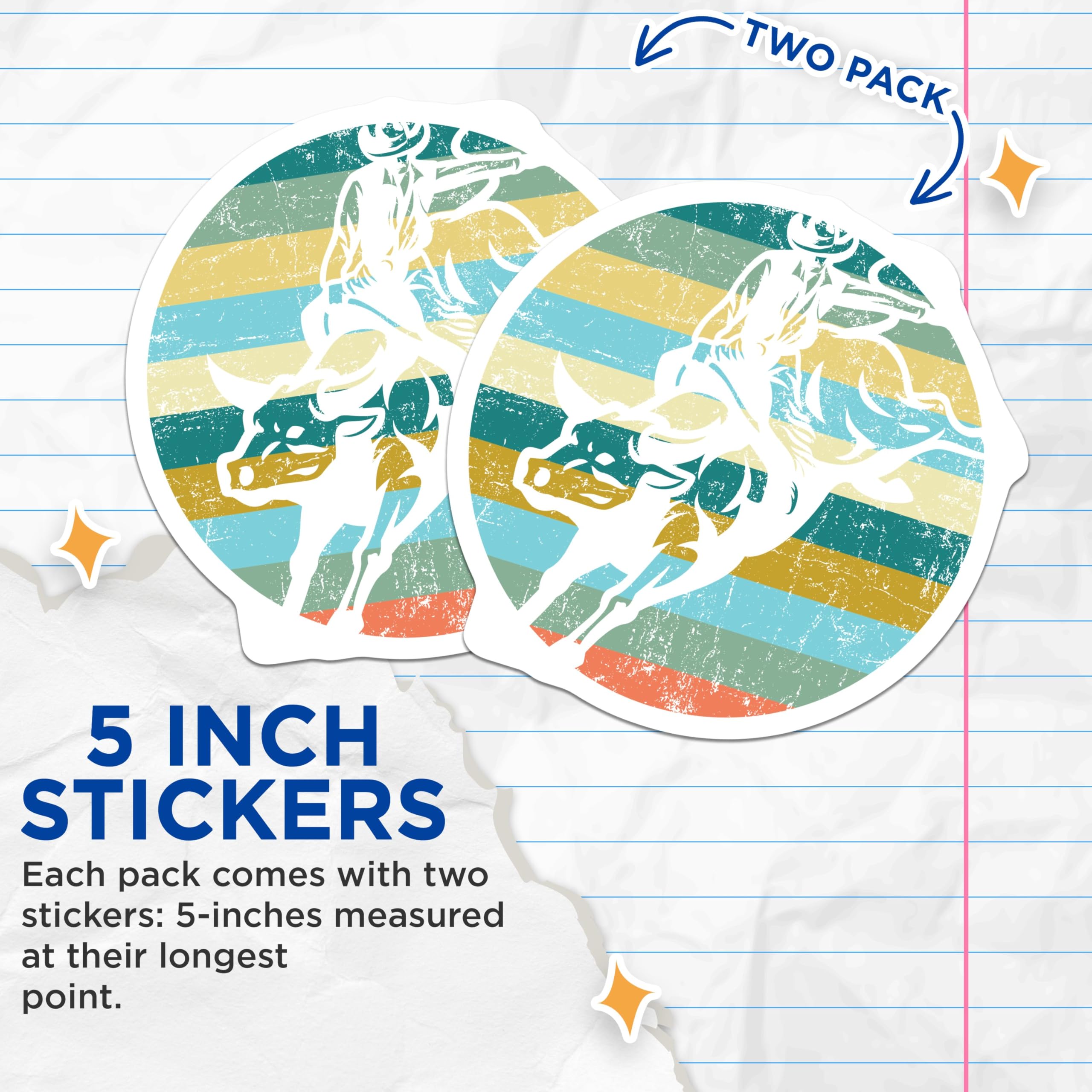 (2 Pack) Bull Rider Stickers - Rodeo Stickers - Western Riding Stickers - 5" On Longest Side - Sticks to Smooth Flat Surfaces - Made in USA - BMCS4793