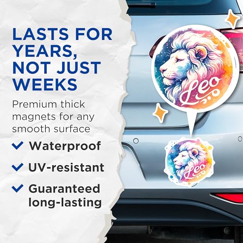 (2 Pack) Leo Zodiac Magnets - Lion Pride Art Decor - Astrological Signs - 5" On Longest Side - for Cars, Fridges, Toolboxes - Made in USA - MAG6883