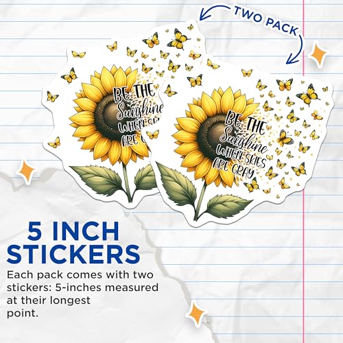 (2 Pack) Sunflower Inspirational Stickers - Motivational Quote - Sunflower and Butterflies Decal - 5" On Longest Side - Sticks to Smooth Flat Surfaces - Made in USA - BMCS7989