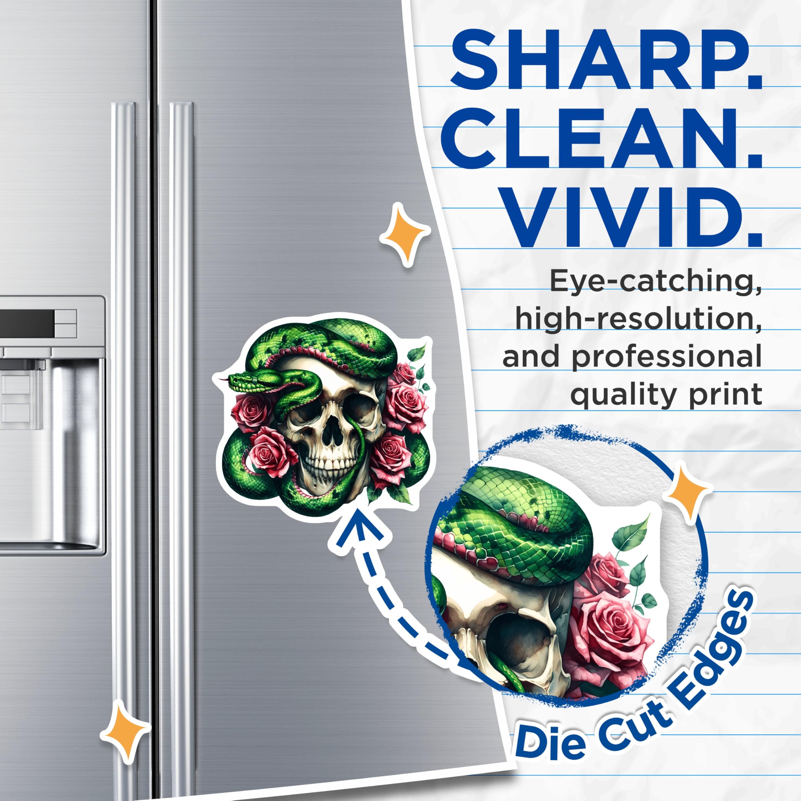(2 Pack) Skull Snake Roses Magnets - Dark Gothic Floral Decor - Macabre Refrigerator Artwork - 5 Inches On Longest Side - Thick Durable Magnet - Made in USA - MAG23094
