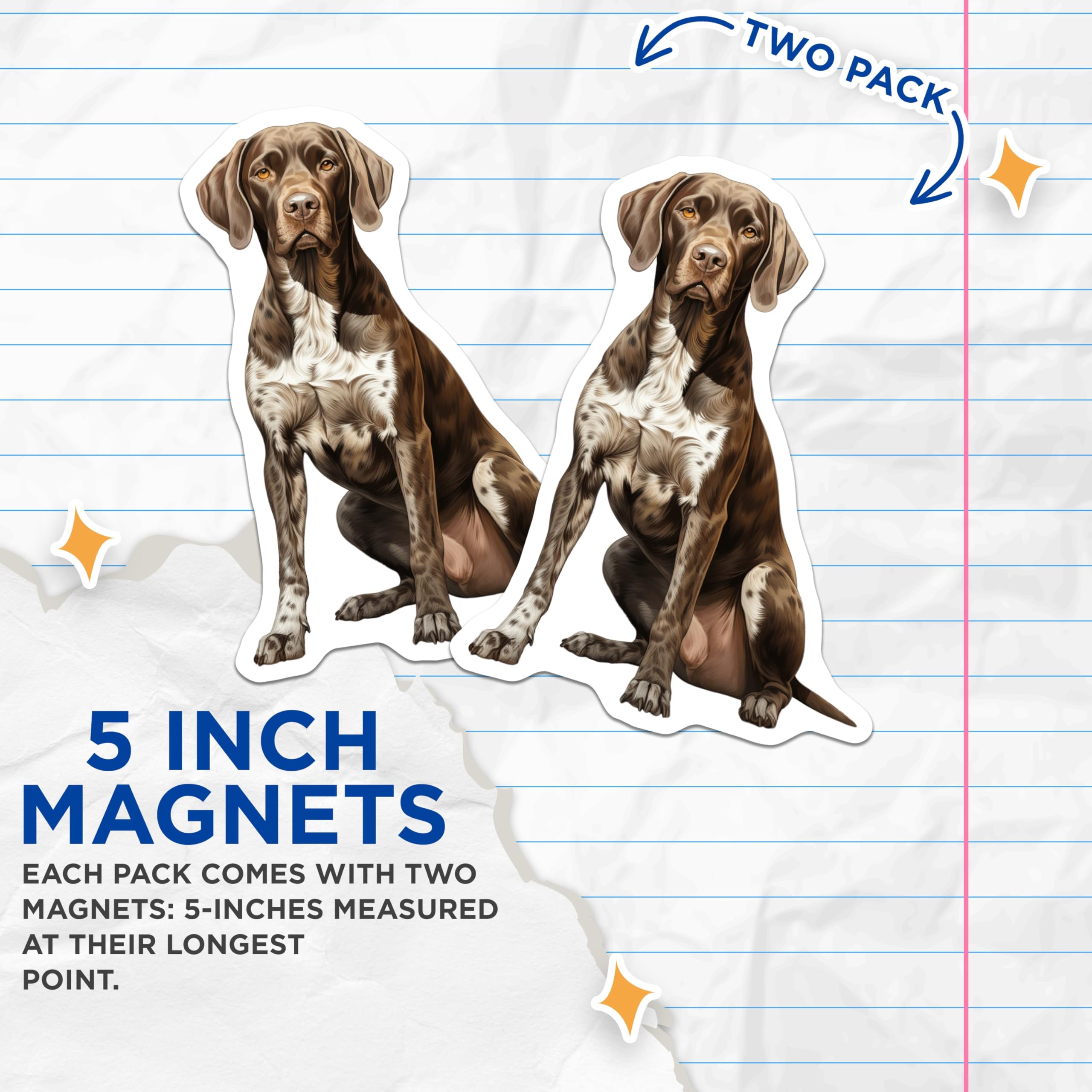 (2 Pack) German Shorthaired Pointer Magnets - GSP Dog Lover Decor - Pet Parent Animal Art for Fridge - 5 Inches On Longest Side - Thick Durable Magnet - Made in USA - MAG29391