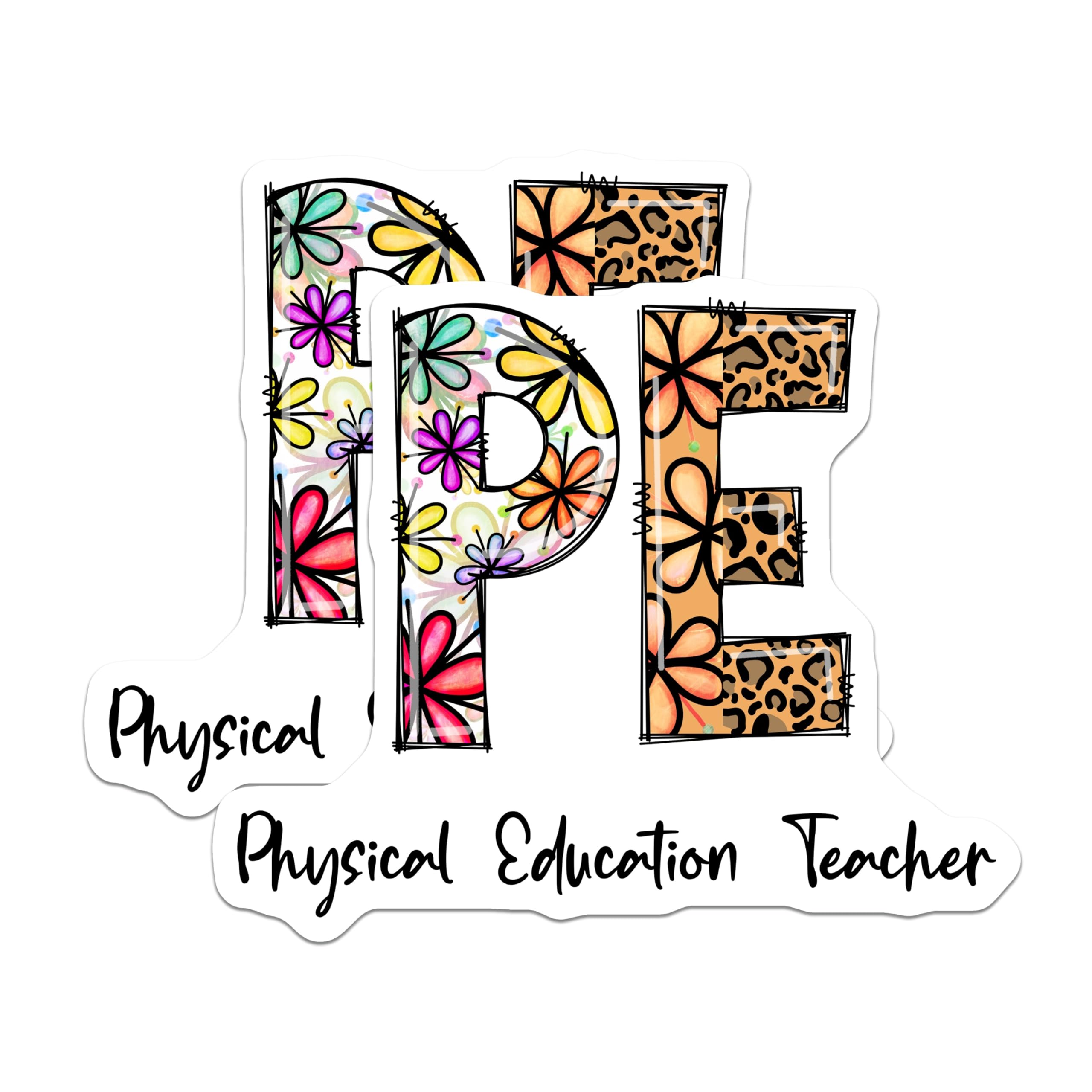 (2 Pack) PE Teacher Magnets - Physical Education - Floral Leopard Print - 5" On Longest Side - Premium Magnet - for Cars, Refrigerators, Toolboxes, Lockers - Made in USA - MAG14570