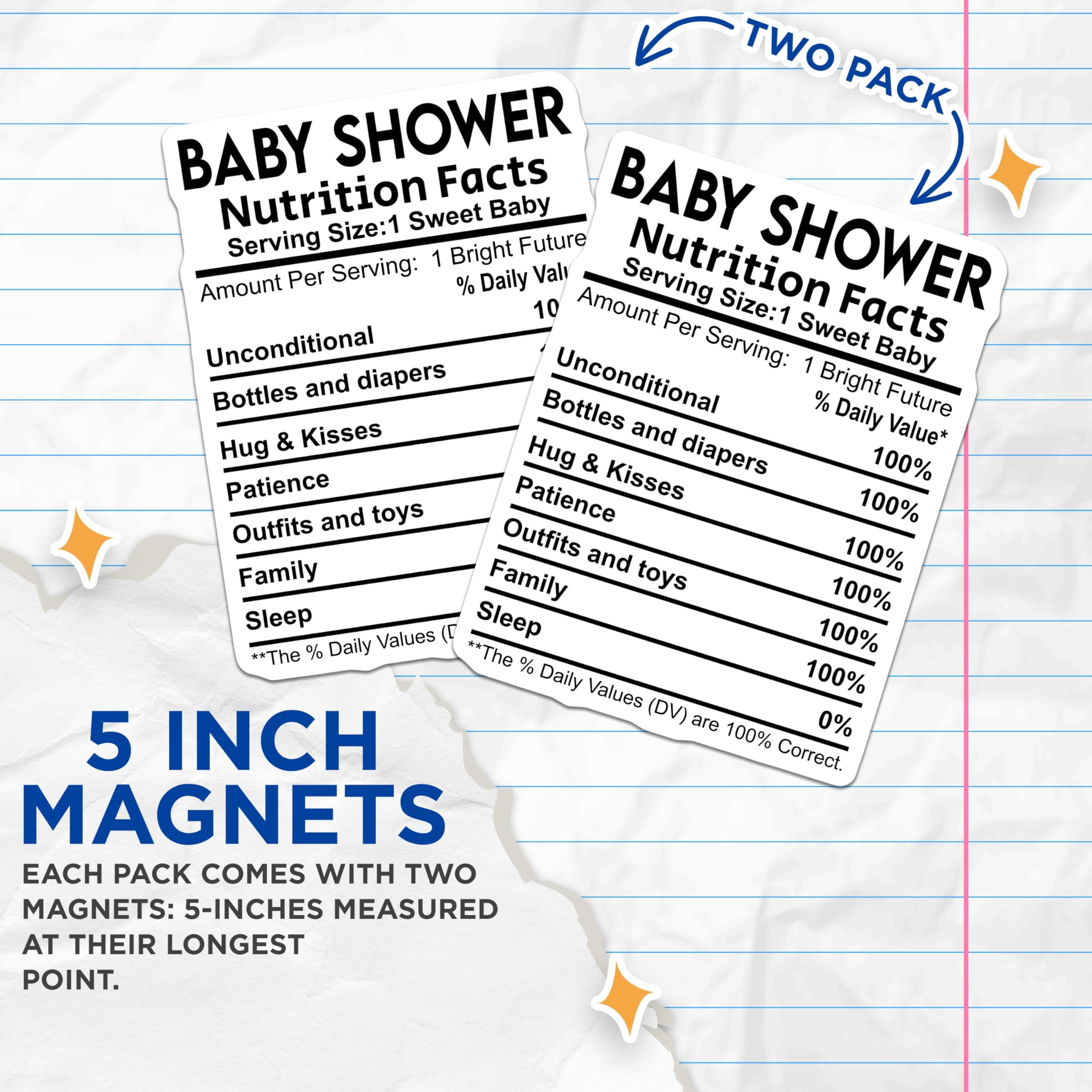 (2 Pack) Baby Shower Magnets - Nutrition Facts - New Parent Refrigerator Magnets - 5" On Longest Side - Premium Magnet - for Cars, Refrigerators, Toolboxes, Lockers - Made in USA - MAG15478