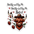(2 Pack) Funny Highland Cow Stickers - Shut Up and Kiss Me Heifer Decal - Cute Animal Stickers - 5" On Longest Side - Sticks to Any Smooth Flat Surface - Made in USA - BMCS3154
