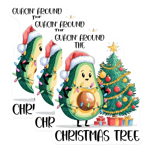 (3 Pack) Guacin Around Decals - Christmas Avocado - Festive Decals - 3 Inches On Longest Side - Easy Peel & Apply - Made in USA - 3MCS7150