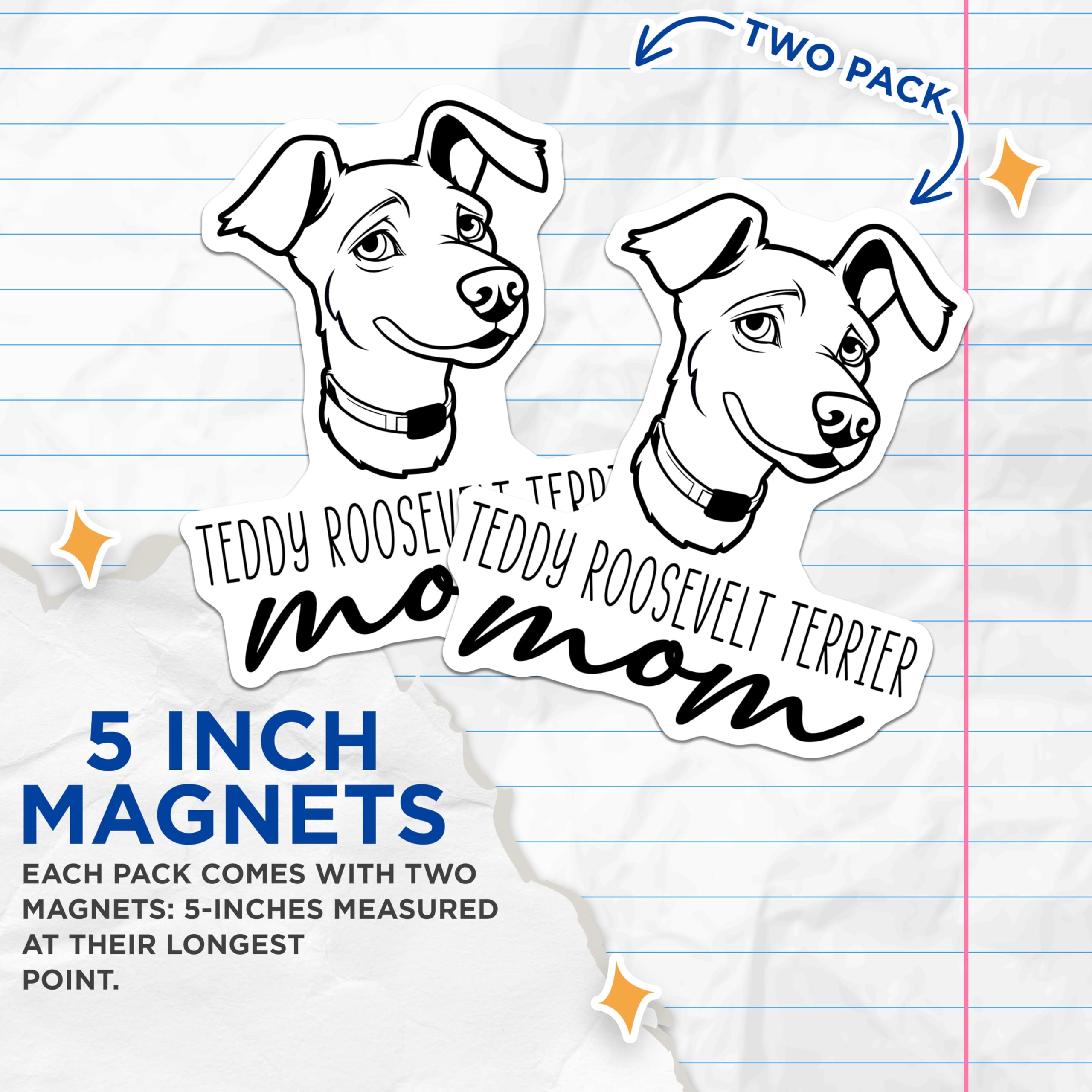 (2 Pack) Teddy Roosevelt Terrier Magnets - TRT Mom Decor - Dog Breed Accessory for Fridge - 5 Inches On Longest Side - Thick Durable Magnet - Made in USA - MAG27041