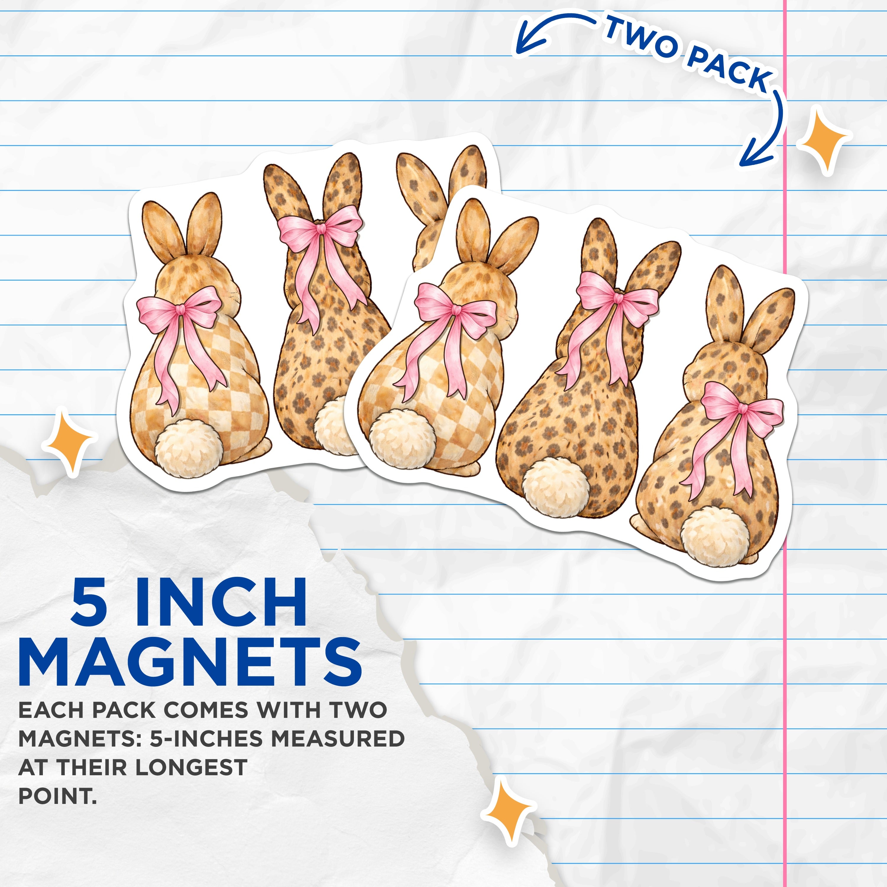 (2 Pack) Easter Bunny Magnets - Leopard Print Rabbit Decor - Farmhouse Spring Animal Theme - 5 Inches On Longest Side - Thick Durable Magnet - Made in USA - MAG39968