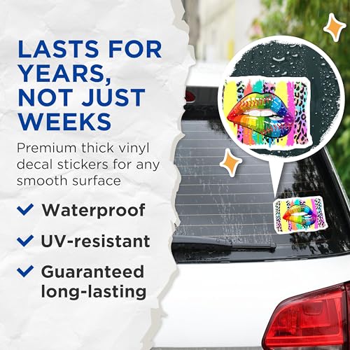 (2 Pack) Rainbow Lips Baseball Stickers - Colorful Animal Print Stickers - Lively Sports Theme Stickers - 5" On Longest Side - Sticks to Smooth Flat Surfaces - Made in USA - BMCS5979