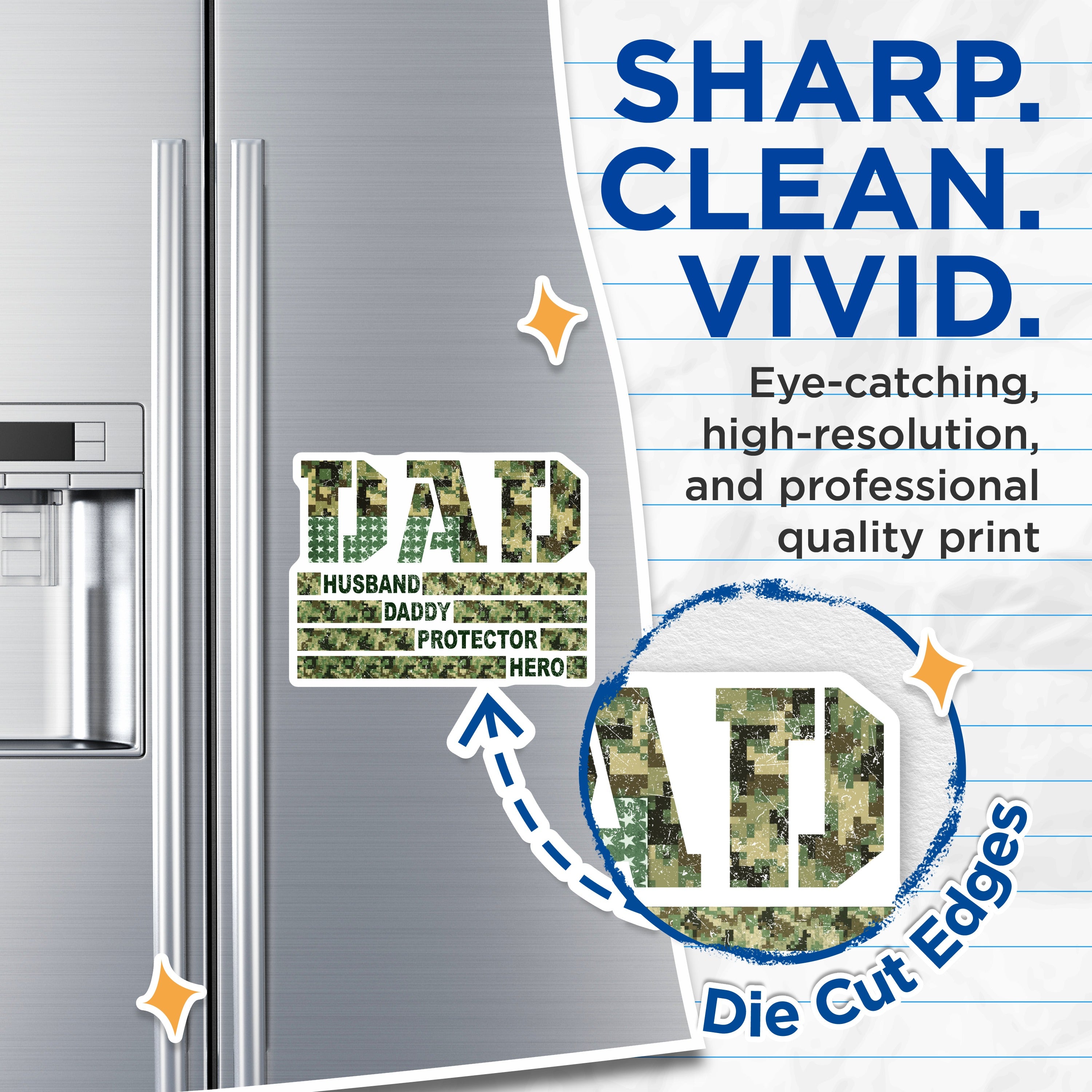 (2 Pack) Military Dad Magnets - Patriotic Father Husband Daddy Hero - Veteran Appreciation Decor - 5 Inches On Longest Side - Thick Durable Magnet - Made in USA - MAG39496