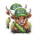(2 Pack) Highland Cow Magnets - Just Dill with It Humorous Pickle - Farm Animal Refrigerator Locker Decor - 5 Inches On Longest Side - Thick Durable Magnet - Made in USA - MAG20749