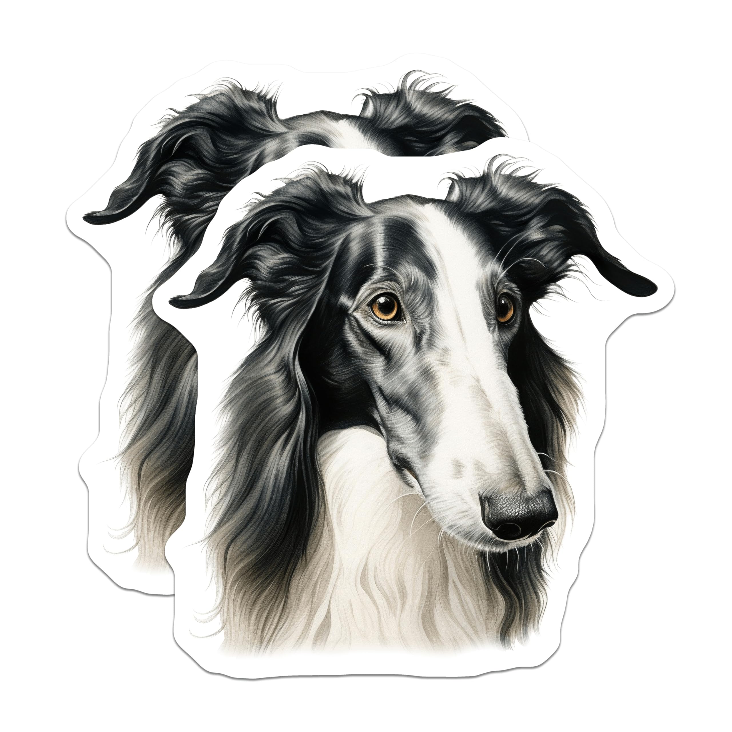 (2 Pack) Borzoi Dog Magnets - Elegant Sighthound Art - Pet Lover Refrigerator Decor - 5 Inches On Longest Side - Thick Durable Magnet - Made in USA - MAG30322