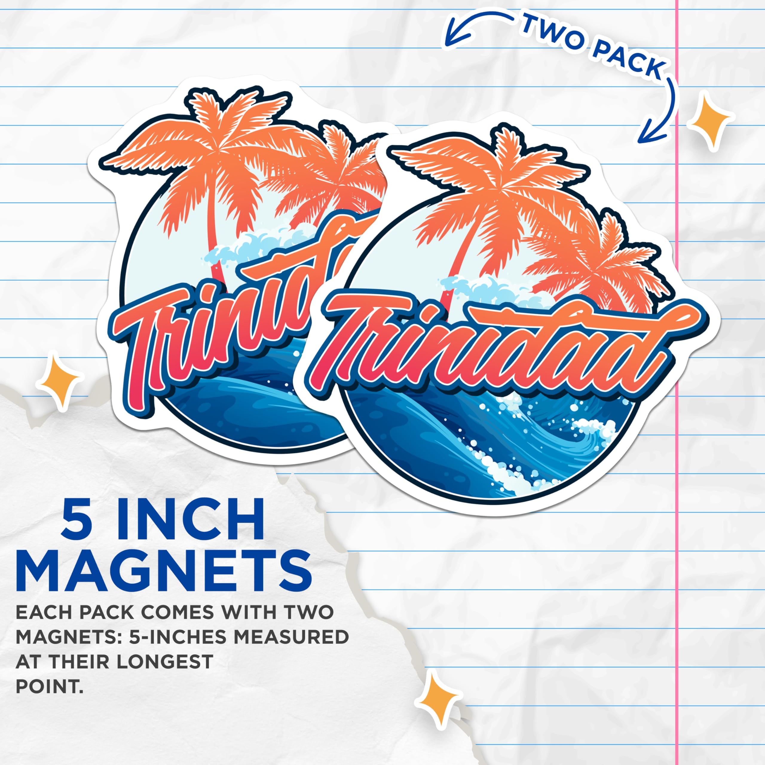 (2 Pack) Trinidad Magnets - Tropical Island Decor - Caribbean Vacation Souvenir - 5 Inches On Longest Side - Thick Durable Magnet - Made in USA - MAG19209