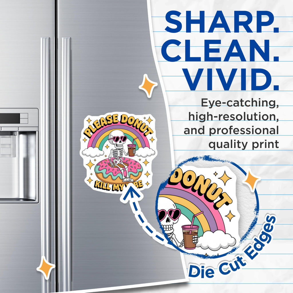 (2 Pack) Skeleton Donut Magnets - Humorous Vibe Checker Magnet - Pastel Rainbow Skeleton Art - Quirky Aesthetic Fridge Decor - 5 Inches On Longest Side - Thick Durable Magnet - Made in USA - MAG22680