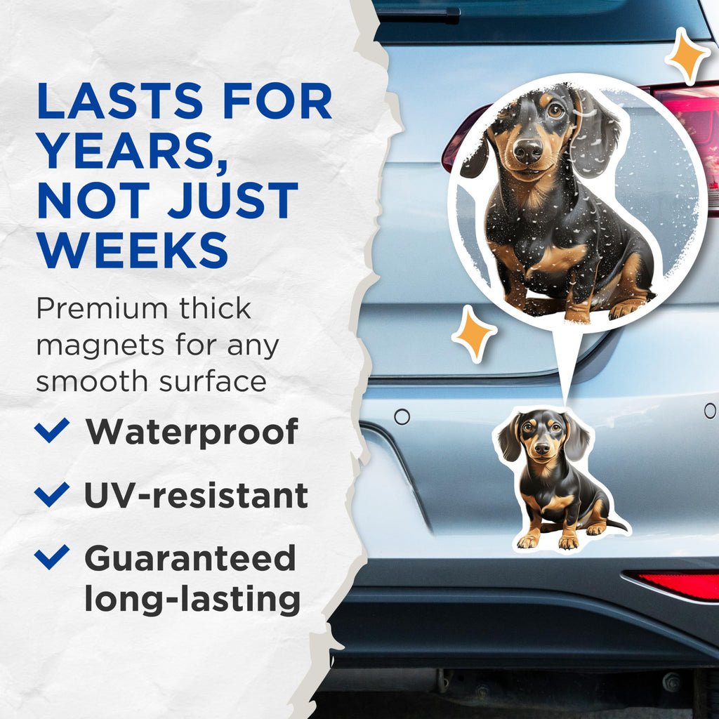 (2 Pack) Dachshund Dog Magnets - Cute Wiener Dog Art - Pet Lover Kitchen Decor - 5 Inches On Longest Side - Thick Durable Magnet - Made in USA - MAG26972