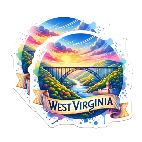 (2 Pack) West Virginia Stickers - State Souvenir - Nature Landscape - Outdoors Enthusiast - 5" On Longest Side - Sticks to Smooth Flat Surfaces - Made in USA - BMCS6377