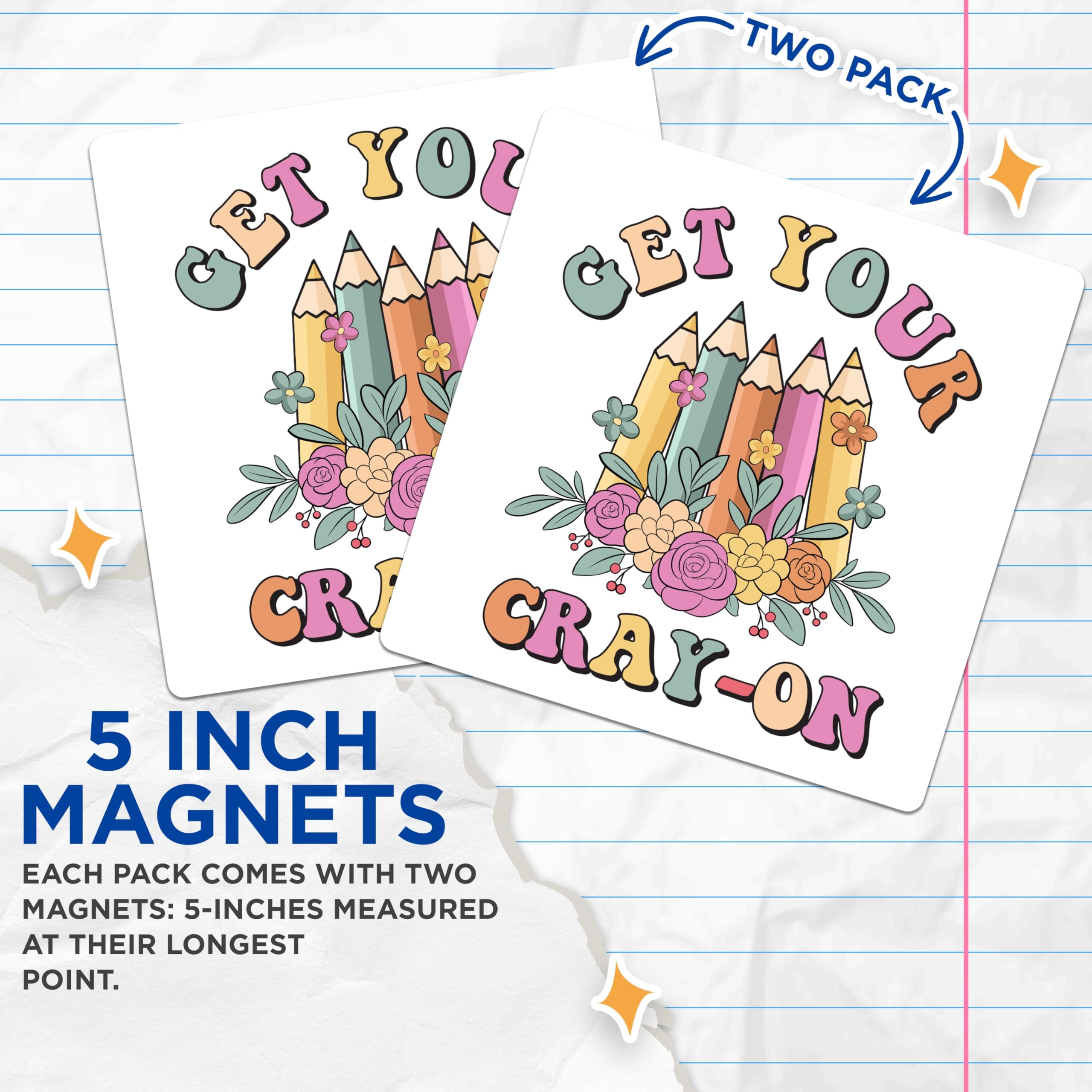 (2 Pack) Crayon Magnets - Get Your Cray On - Floral Pencil Magnets Fridge Decor - 5" On Longest Side - Premium Magnet - for Cars, Refrigerators, Toolboxes, Lockers - Made in USA - MAG17348