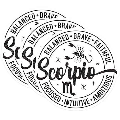 (3 Pack) Scorpio Zodiac Decals - Horoscope Stickers - Astrology Decals - 3 Inches On Longest Side - Easy Peel & Apply - Made in USA - 3MCS4064