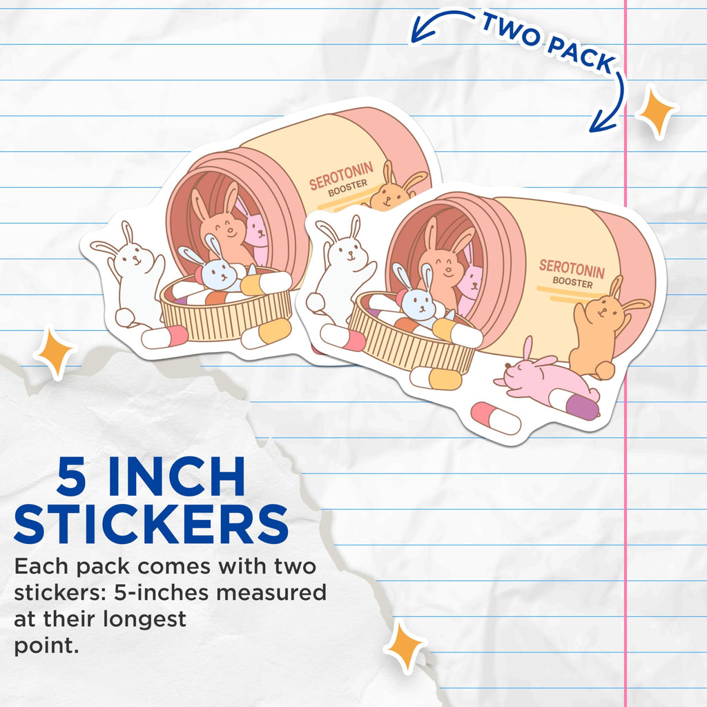 (2 Pack) Cute Bunny Stickers - Serotonin Booster Stickers - Anime Aesthetic - Adorable Animal Art - 5" On Longest Side - Sticks to Smooth Flat Surfaces - Made in USA - BMCS6400