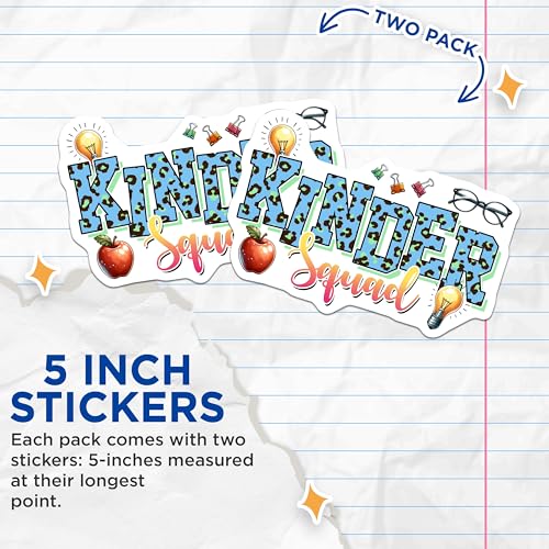 (2 Pack) Kinder Squad Stickers - School Teacher - Back to School - 5" On Longest Side - Sticks to Smooth Flat Surfaces - Made in USA - BMCS8051