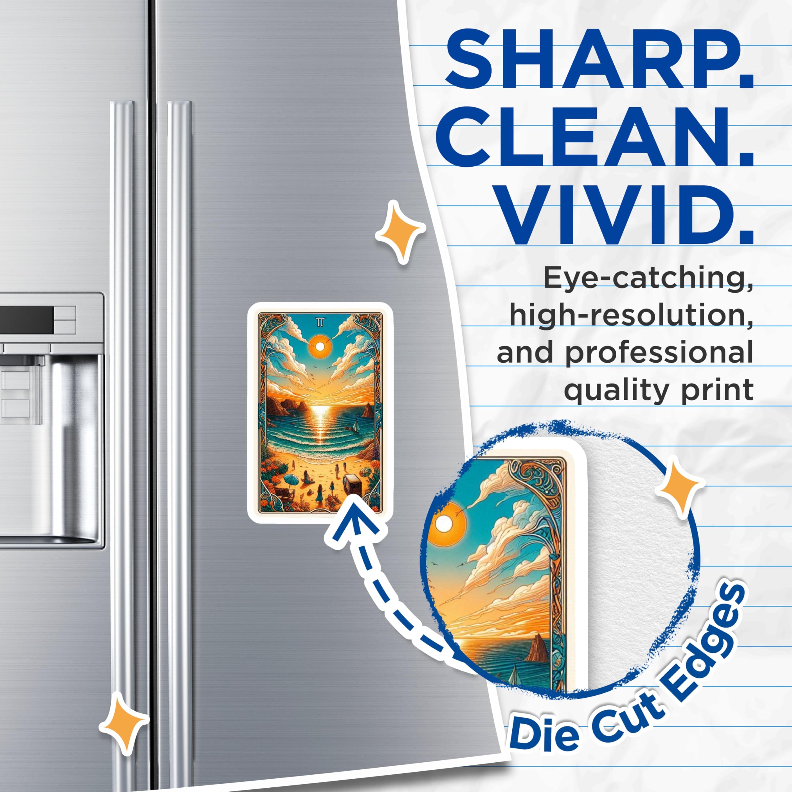 (2 Pack) Beach Tarot Card Magnets - Ocean Art - Summer Vibes - 5" On Longest Side - Premium Magnet - for Cars, Refrigerators, Toolboxes, Lockers - Made in USA - MAG15711