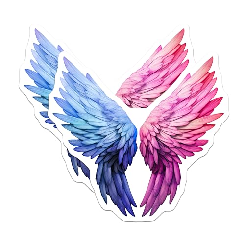 (2 Pack) Angel Wings Stickers - Gradient Wings Decal - Dual Color Wings Sticker - 5" On Longest Side - Sticks to Smooth Flat Surfaces - Made in USA - BMCS6556
