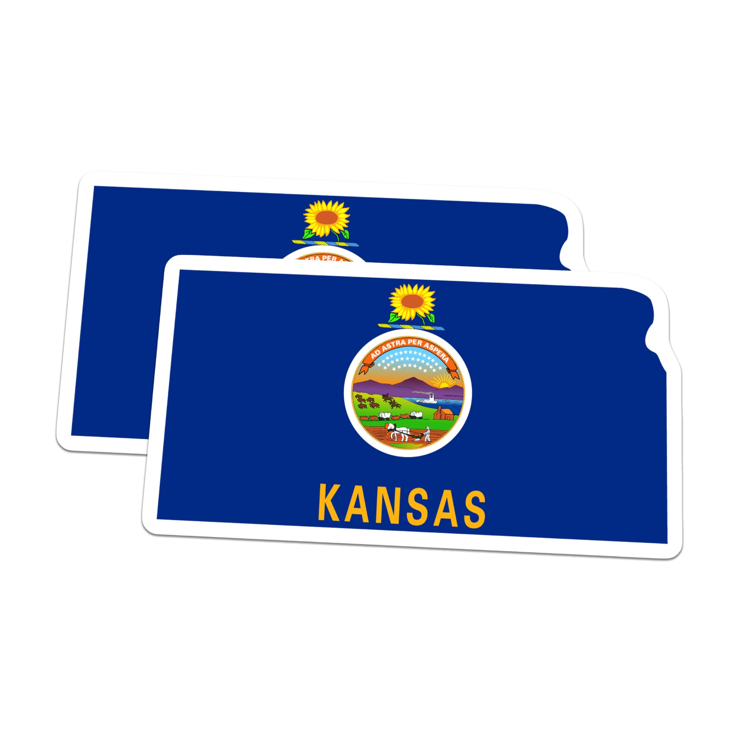 (2 Pack) Kansas State Flag Magnets - Ad Astra Per Aspera - Sunflower State Pride - 5 Inches On Longest Side - Thick Durable Magnet - Made in USA - MAG22556