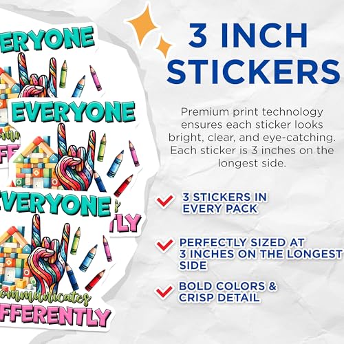 (3 Pack) Autism Awareness Decals - Communication Styles - Neurodiversity Stickers - 3 Inches On Longest Side - Easy Peel & Apply - Made in USA - 3MCS1993