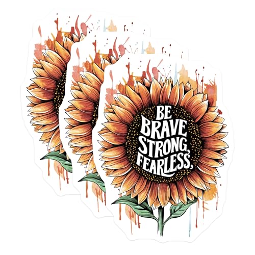 (3 Pack) Sunflower Decals - Be Brave Strong Fearless - Motivational Decals - 3 Inches On Longest Side - Easy Peel & Apply - Made in USA - 3MCS4068