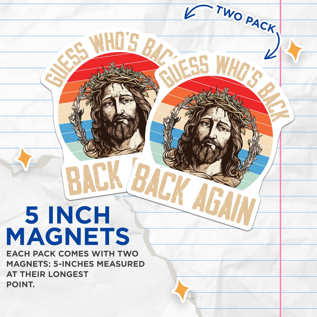 (2 Pack) Funny Jesus Magnets - Retro Christian Humor - Easter Refrigerator Decor for Home - 5 Inches On Longest Side - Thick Durable Magnet - Made in USA - MAG25212