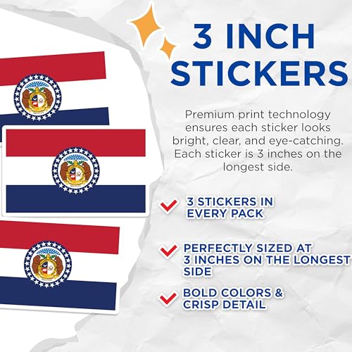 (3 Pack) Missouri State Flag Decals - Laptop Stickers - State Pride Decals - 3 Inches On Longest Side - Easy Peel & Apply - Made in USA - 3MCS0197