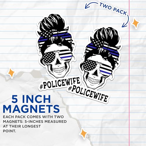 (2 Packs) Police Wife Magnets - Support for Police Married to Police Magnets - 5 Inches On Longest Side - Premium Magnet - for Fridges, Toolboxes, Cars - Made in USA - MAG2511