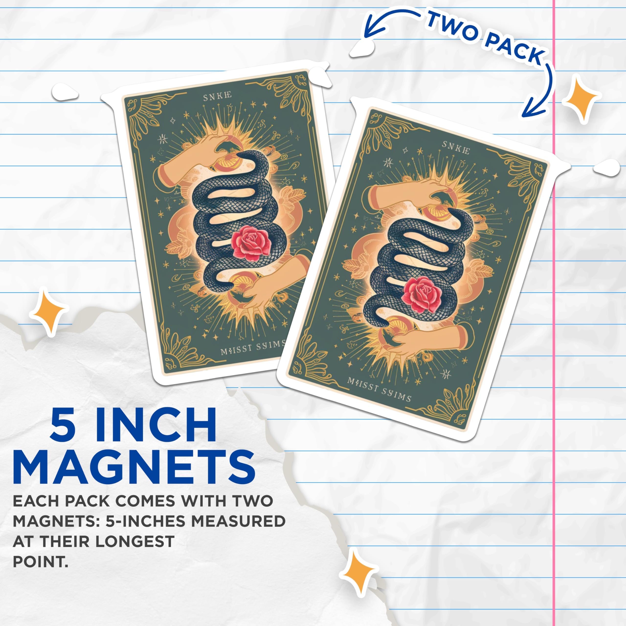 (2 Pack) Mystic Snake Rose Magnets - Tarot Card Esoteric Art - Occult Celestial Decor - 5 Inches On Longest Side - Thick Durable Magnet - Made in USA - MAG22994
