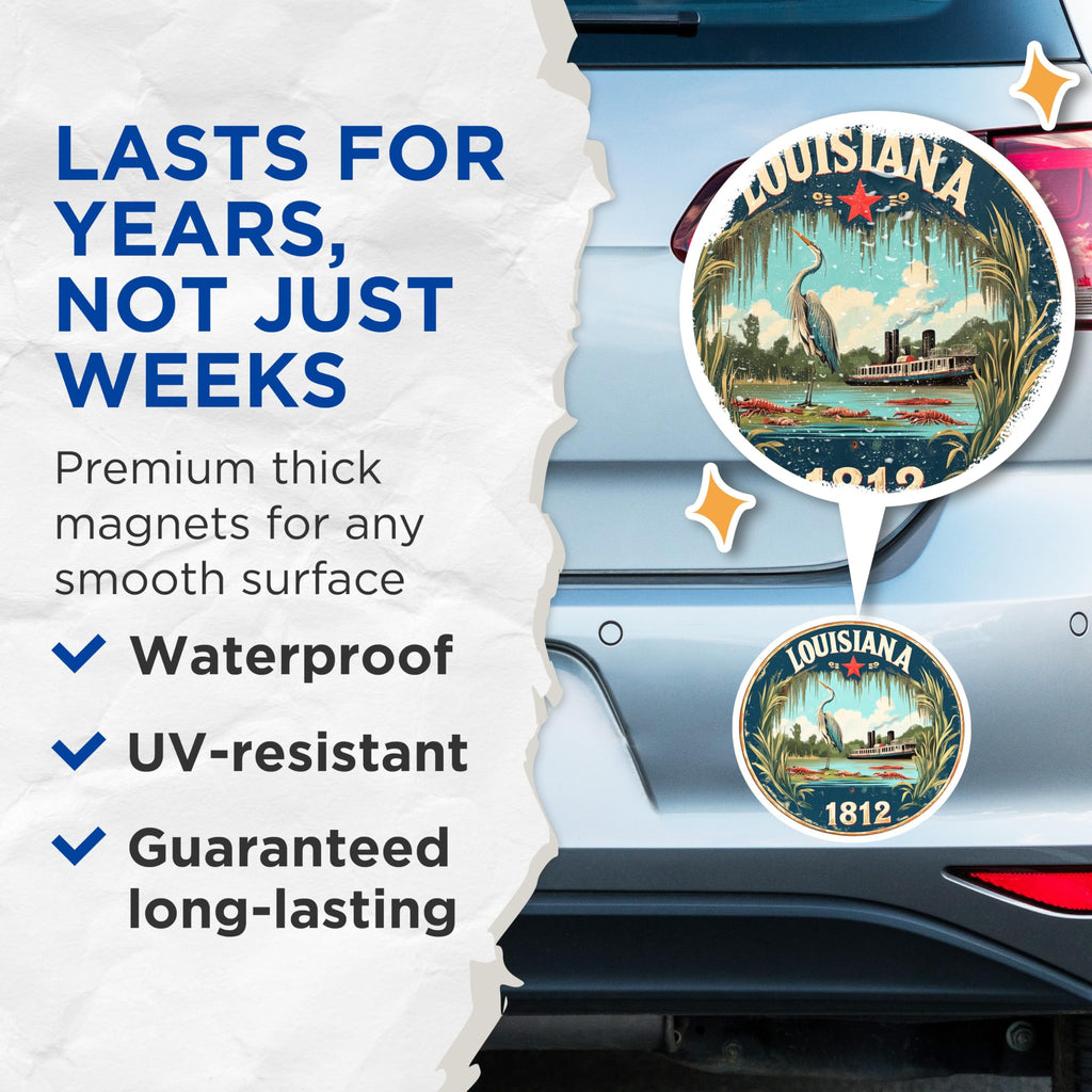 (2 Pack) Louisiana Magnets - State Pride Decor - Heron Steamship Fridge Magnets - 5" On Longest Side - Premium Magnet - for Cars, Refrigerators, Toolboxes, Lockers - Made in USA - MAG15872