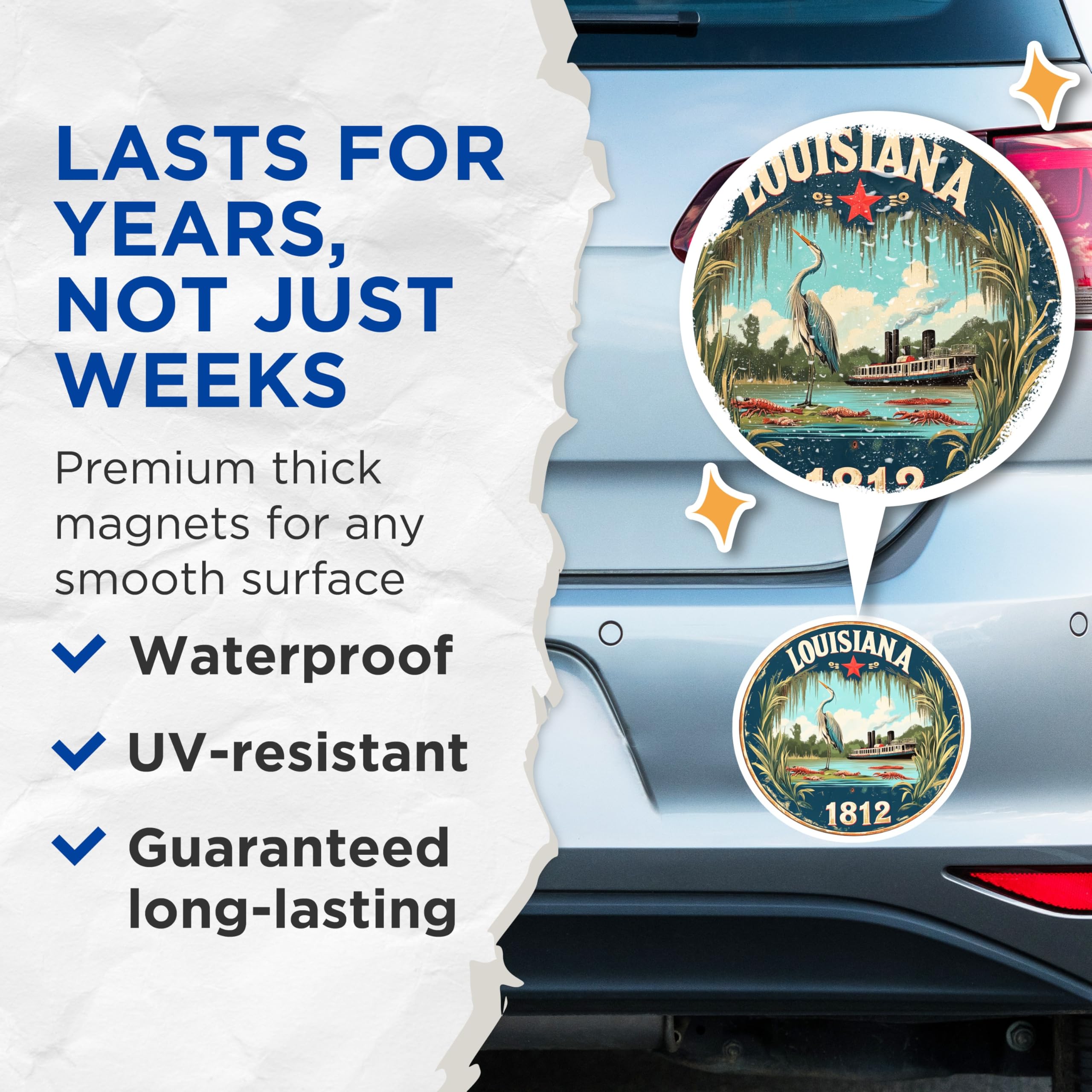 (2 Pack) Louisiana Magnets - State Pride Decor - Heron Steamship Fridge Magnets - 5" On Longest Side - Premium Magnet - for Cars, Refrigerators, Toolboxes, Lockers - Made in USA - MAG15872