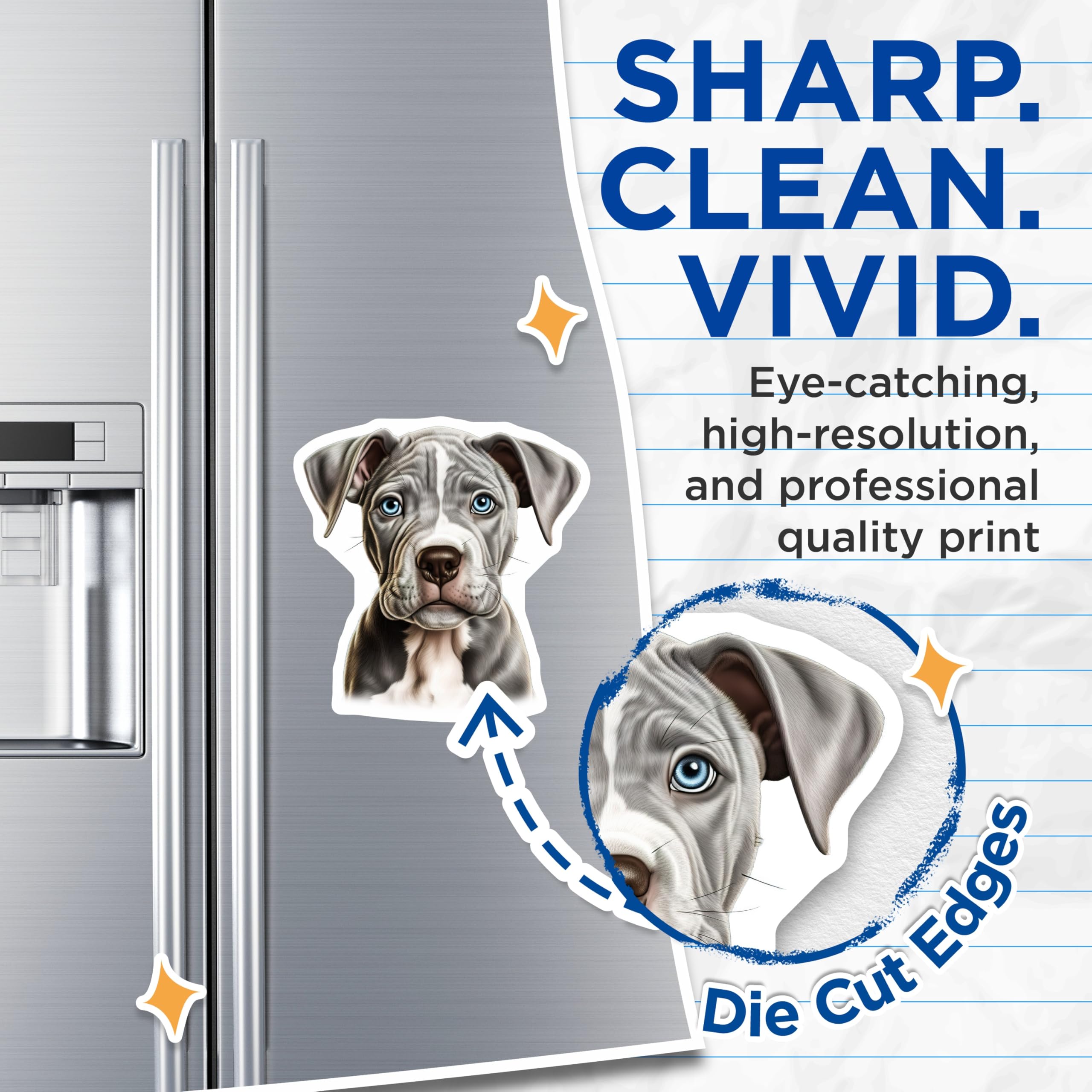 (2 Pack) Pitbull Puppy Magnets - Blue Eyed Dog Lover Decor - Pet Mom Car Fridge Magnet - 5 Inches On Longest Side - Thick Durable Magnet - Made in USA - MAG30846