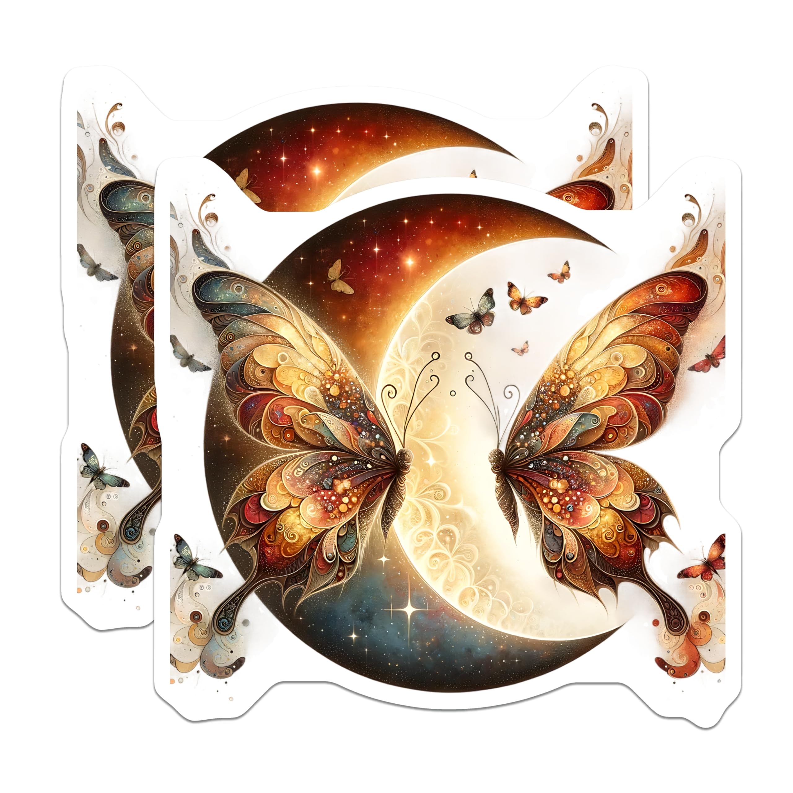 (2 Pack) Butterfly Moon Stickers - Celestial Stickers - Boho Stickers - 5" On Longest Side - Sticks to Smooth Flat Surfaces - Made in USA - BMCS14597