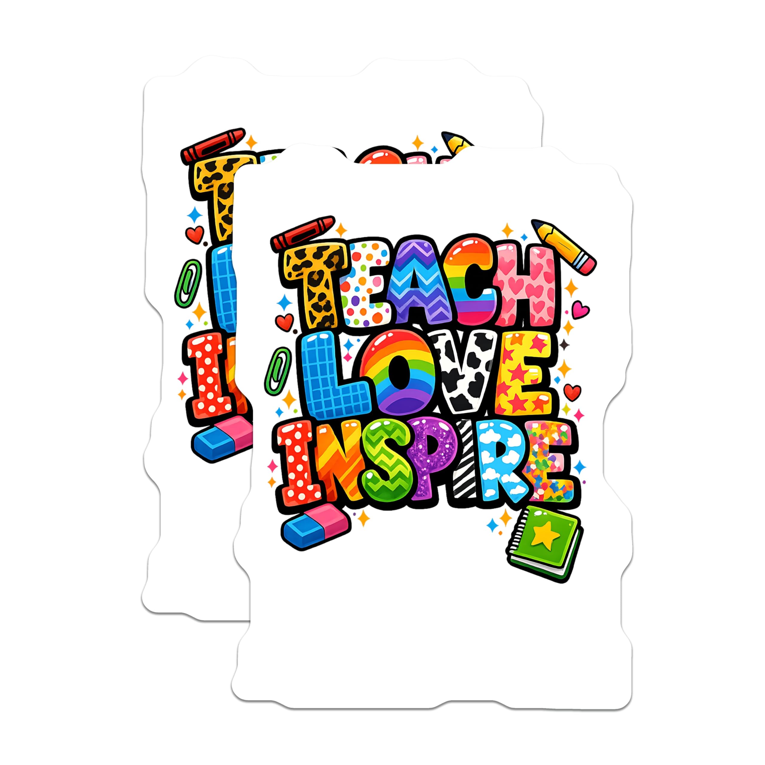 (2 Pack) Teach Love Inspire Magnets - Teacher Appreciation Decor - Inspirational School Supplies - 5 Inches On Longest Side - Thick Durable Magnet - Made in USA - MAG20250