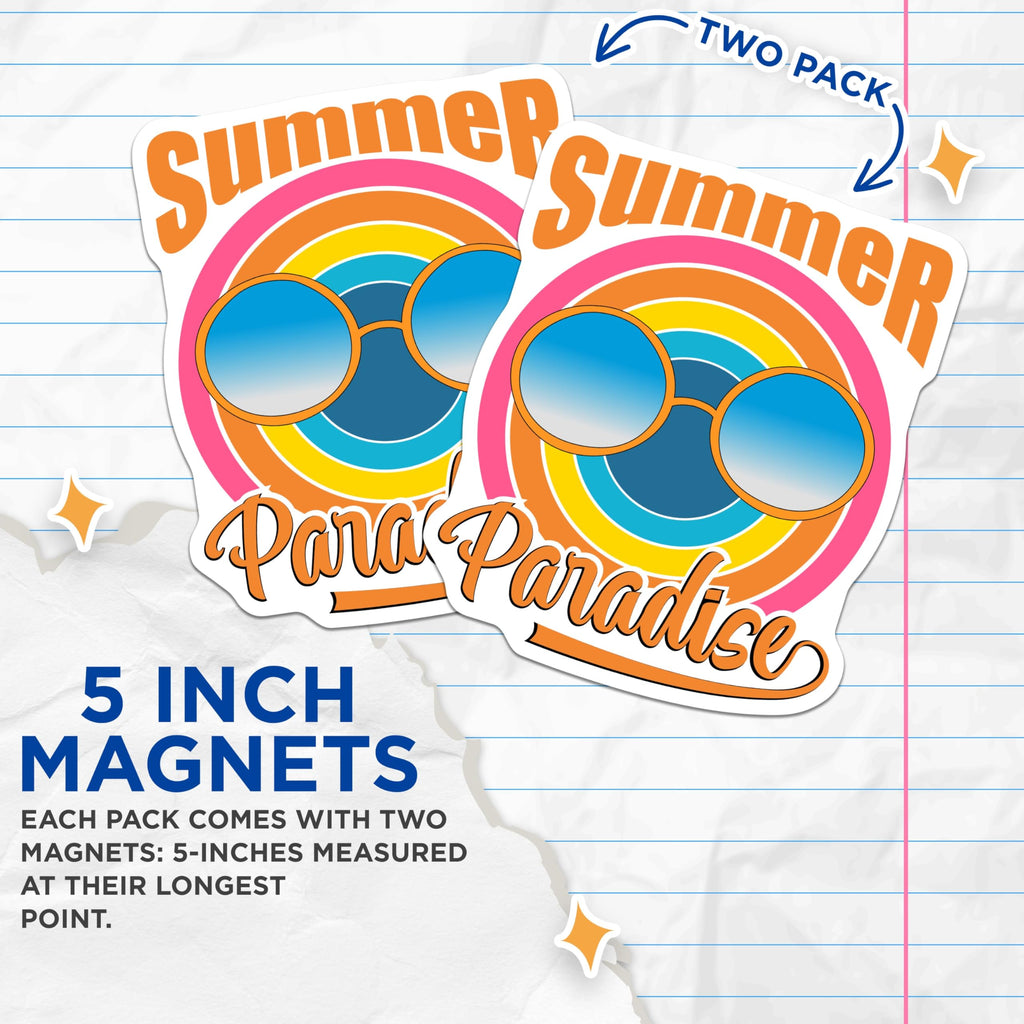 (2 Pack) Summer Paradise Magnets - Retro Sunglasses Decor - Beach Vacation Vibes - 5 Inches On Longest Side - Thick Durable Magnet - Made in USA - MAG20673