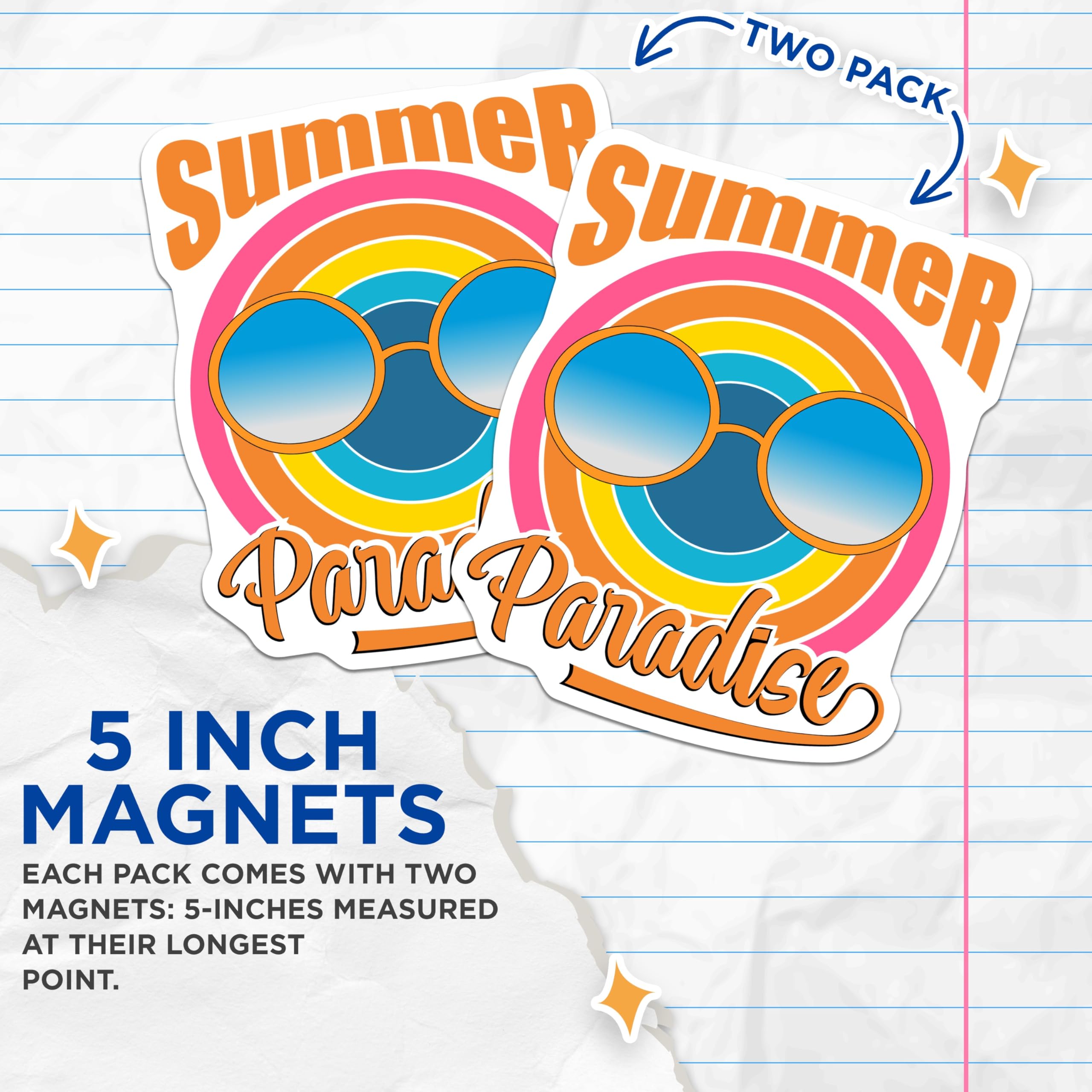 (2 Pack) Summer Paradise Magnets - Retro Sunglasses Decor - Beach Vacation Vibes - 5 Inches On Longest Side - Thick Durable Magnet - Made in USA - MAG20673