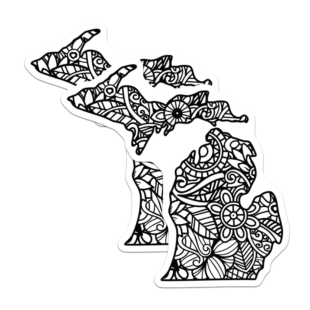 (2 Pack) Michigan State Outline Magnets - Mandala Art Home Decor - Great Lakes State Souvenir - 5 Inches On Longest Side - Thick Durable Magnet - Made in USA - MAG19126