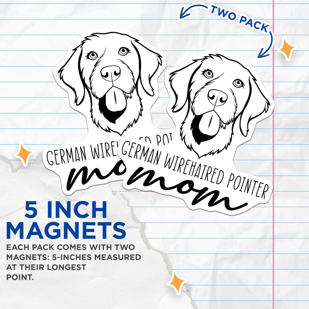 (2 Pack) German Wirehaired Pointer Dog Mom Magnets - Breed Specific Pet Owner - Dog Lover Kitchen Decor - 5 Inches On Longest Side - Thick Durable Magnet - Made in USA - MAG27064