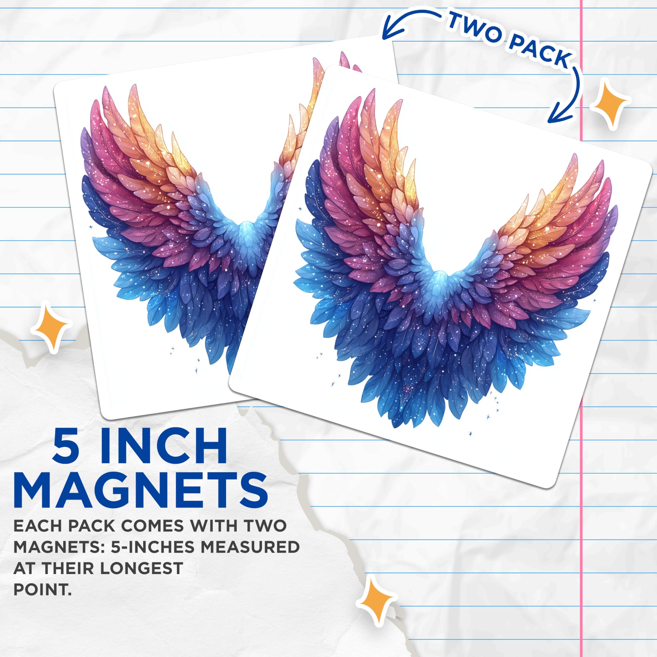 (2 Pack) Colorful Angel Wings Magnets - Ethereal Sparkle Decor - Magical Fantasy Art - 5 Inches On Longest Side - Thick Durable Magnet - Made in USA - MAG25542