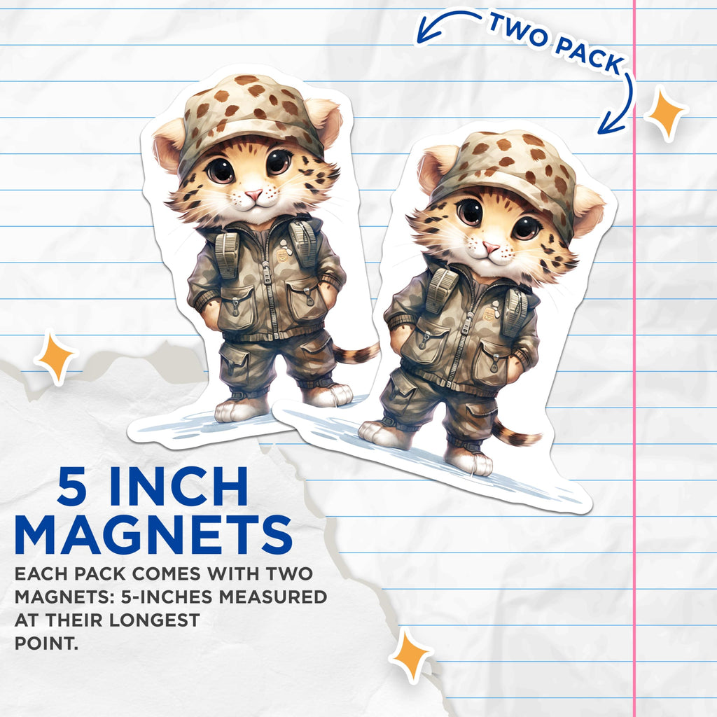 (2 Pack) Savannah Cat Magnets - Military Outfit - Fridge Locker Home Decor - 5" On Longest Side - Premium Magnet - for Cars, Refrigerators, Toolboxes, Lockers - Made in USA - MAG17079
