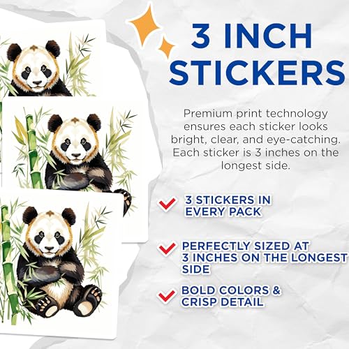 (3 Pack) Panda Decals - Cute Animal Decal - Laptop Decal - 3 Inches On Longest Side - Easy Peel & Apply - Made in USA - 3MCS7467