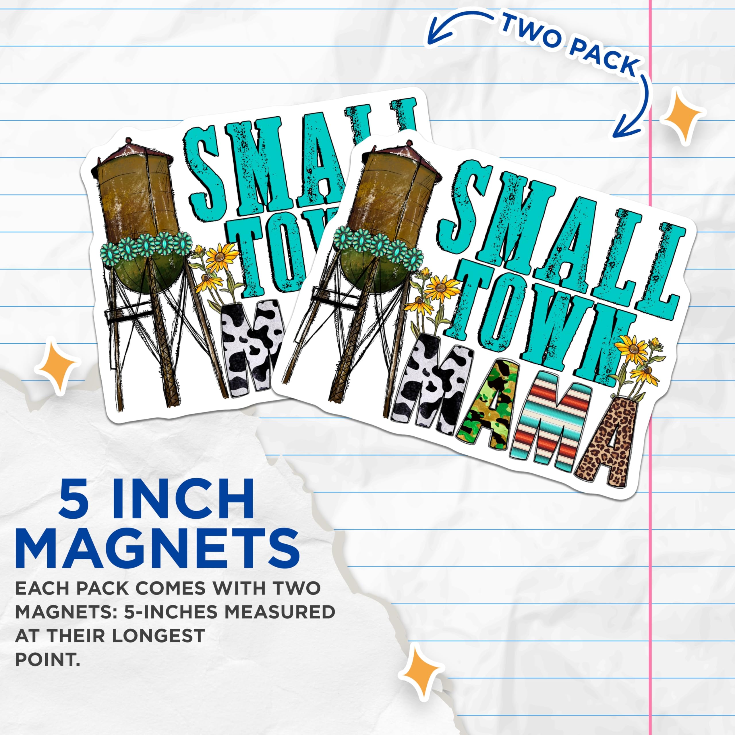 (2 Pack) Small Town Mama Magnets - Western Country Decor - Rustic Farmhouse Kitchen Accent - 5 Inches On Longest Side - Thick Durable Magnet - Made in USA - MAG27081