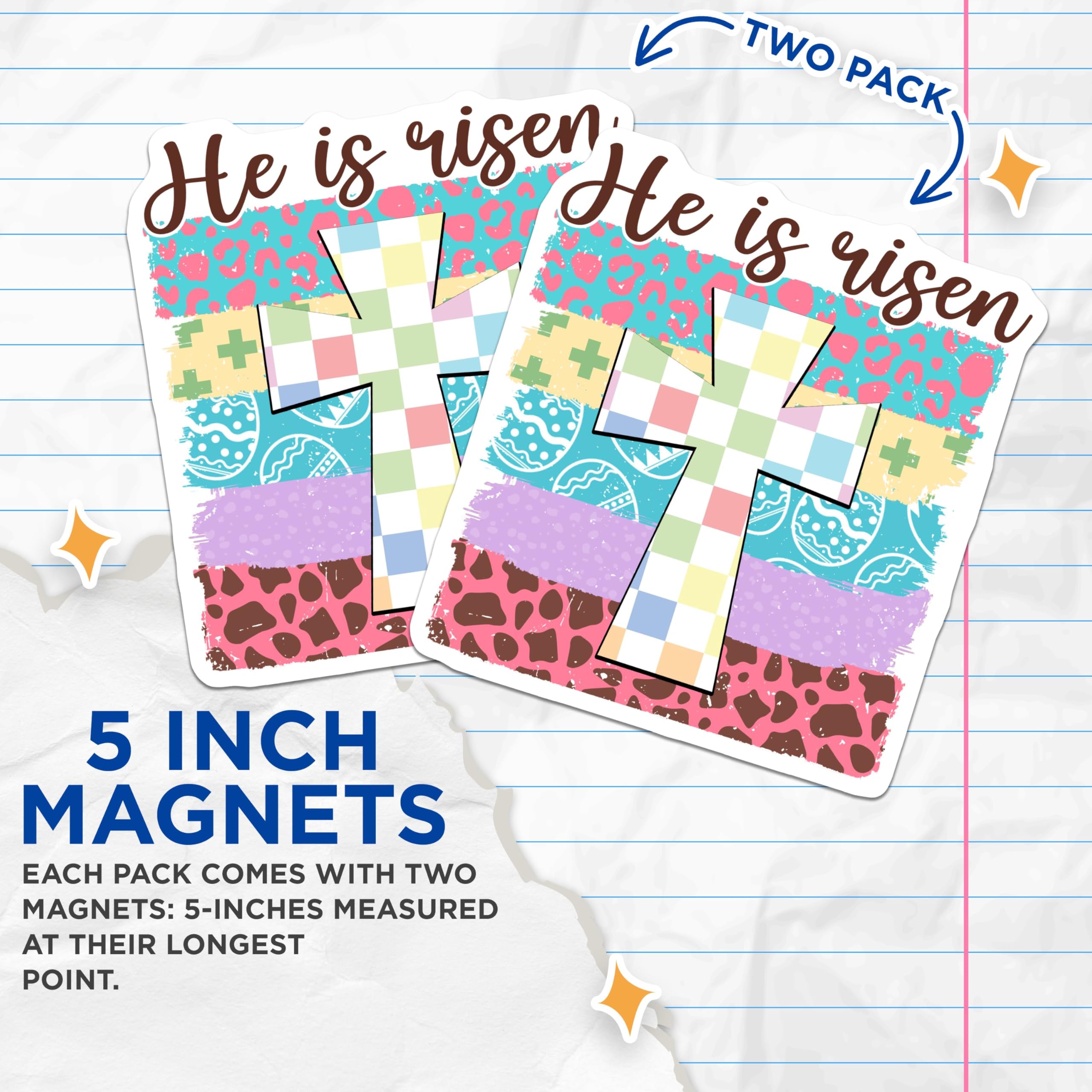 (2 Pack) He is Risen Magnets - Easter Theme - Religious Inspirational - Christian Faith Fridge - 5" On Longest Side - for Cars, Toolboxes, Lockers - Made in USA BMCS3087