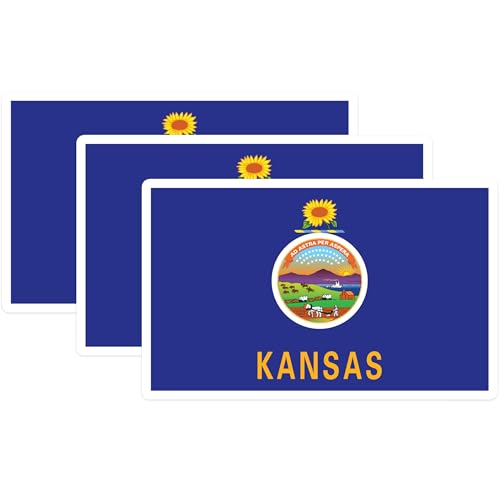 (3 Pack) Kansas Flag Decals - State Pride - Laptop Decals - 3 Inches On Longest Side - Easy Peel & Apply - Made in USA - 3MCS0188
