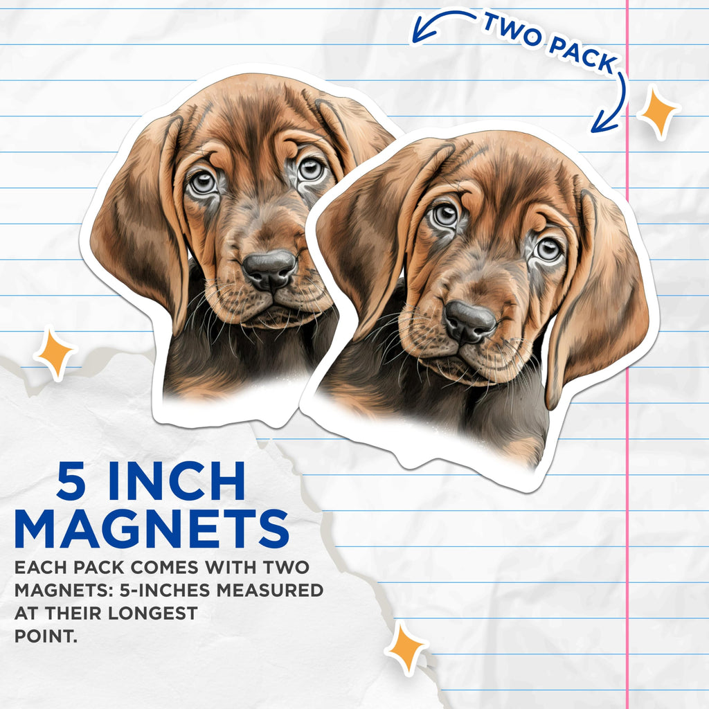 (2 Pack) Soulful Puppy Dog Magnets - Cute Hound Puppy Decor - Pet Lover Refrigerator Accessory - 5 Inches On Longest Side - Thick Durable Magnet - Made in USA - MAG26254