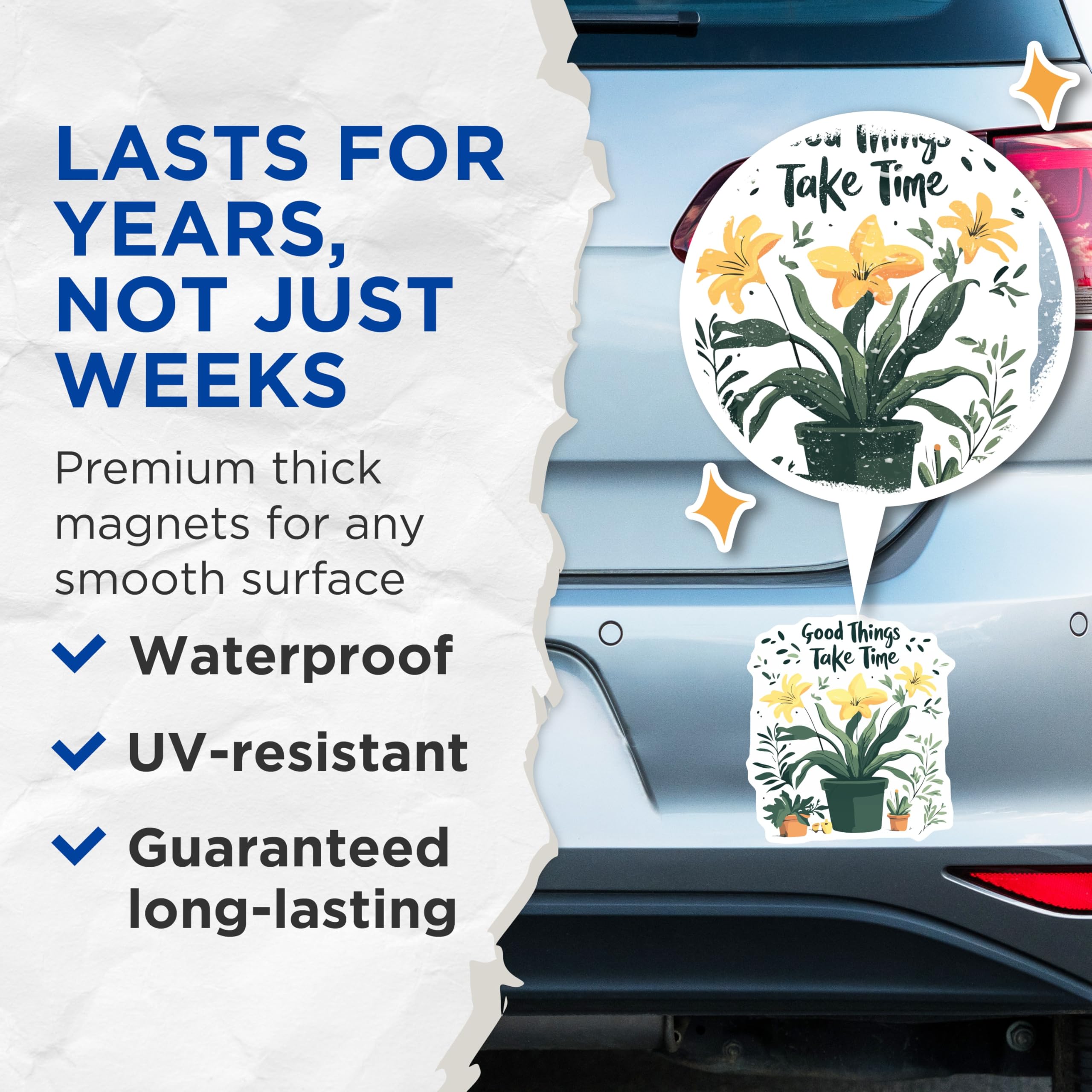(2 Pack) Good Things Take Time Magnets - Inspirational Quote Botanical Plants Floral Decor - Refrigerator Locker Magnet Art - 5 Inches On Longest Side - Thick Durable Magnet - Made in USA - MAG19507