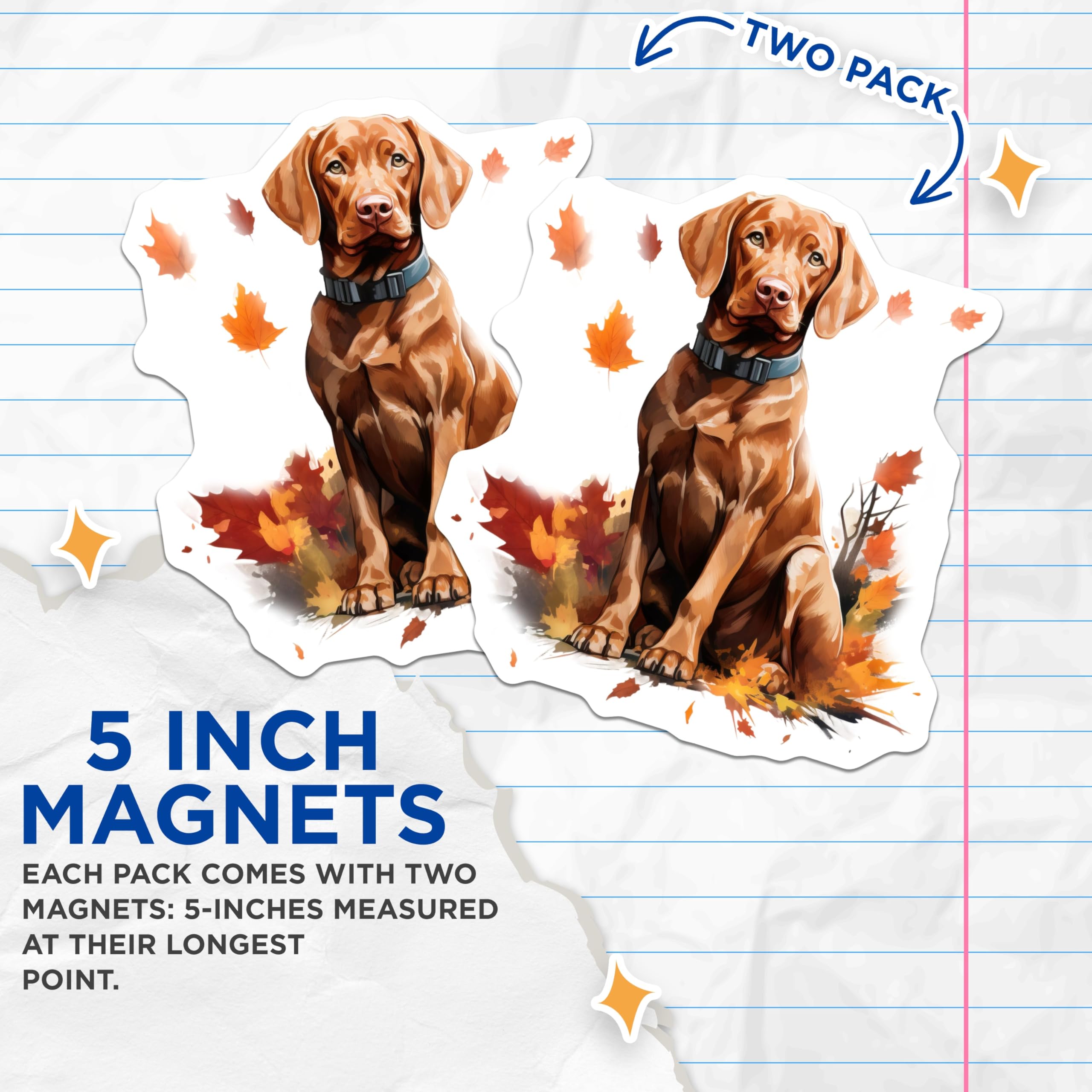 (2 Pack) Vizsla Dog Magnets - Autumn Fall Decor - Pet Lover Home Accent - 5 Inches On Longest Side - Thick Durable Magnet - Made in USA - MAG27239